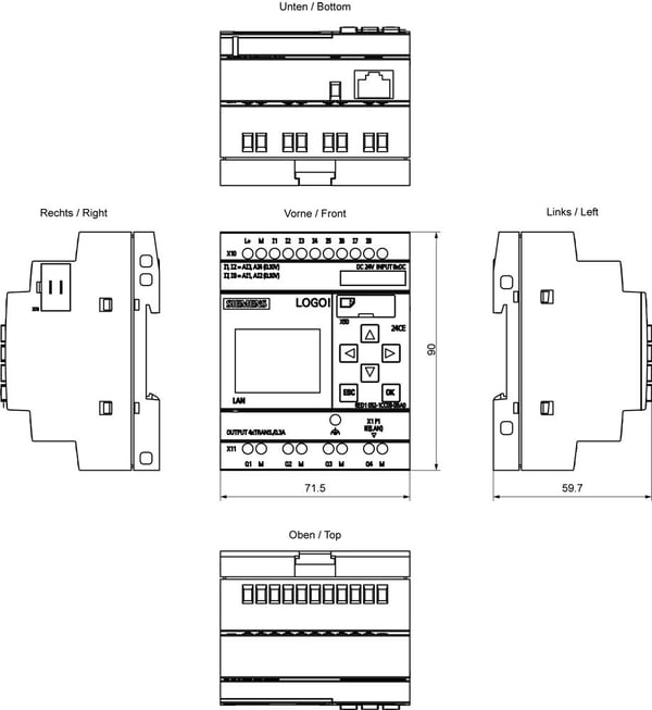 LOGO! 24CE, logiikkamoduuli, näyttö PU/I/O: 24V/24V/24V transistori, 8DI (4AI)/4DO