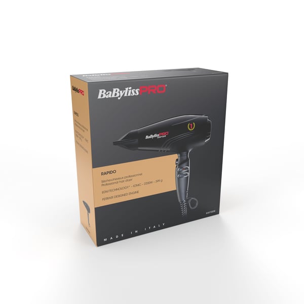 BaByliss Pro Ultra Light Rapido BAB7000IE hårføner 2200 W, ionisk, svart
