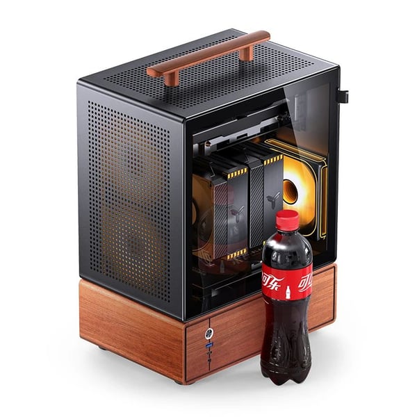 Jonsbo T7 PC-kabinett mATX miditårn herdet glass, svart treverk