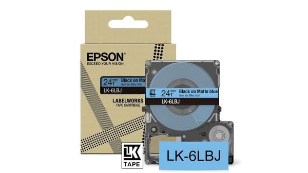 Epson LabelWorks LK-6LBJ - Svart på matt blått - Rull (2,4 cm x 8 m) 1 kassett(er) hengeboks - tape - for LabelWorks LW-C610