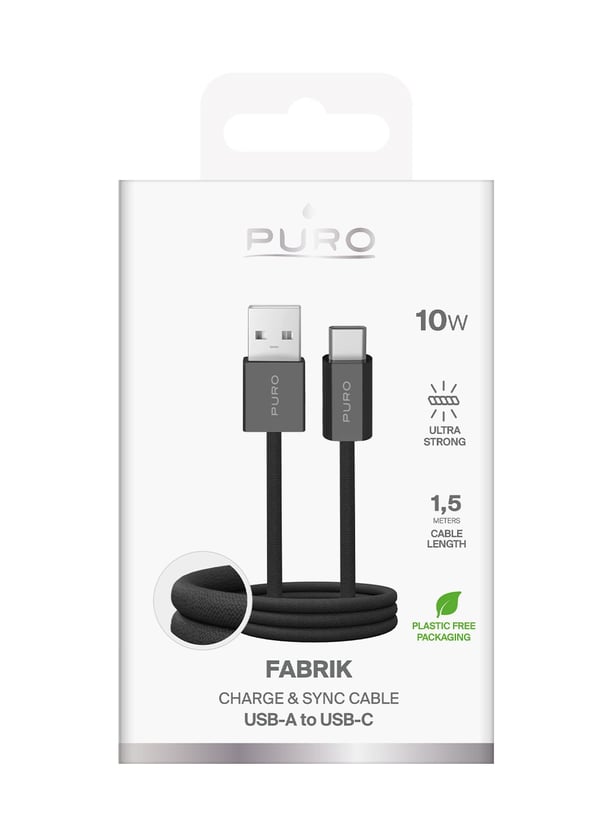 PURO PUCAC10WFABK415MTBLK, 1,5 m, USB A, USB C, USB 2.0, Sort