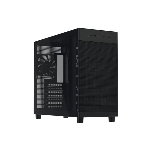 ASUS Prime AP303 - ATX-hölje - micro ATX - genomskinlig sidopanel (härdat glas) - ingen strömförsörjning - svart - USB/ljud