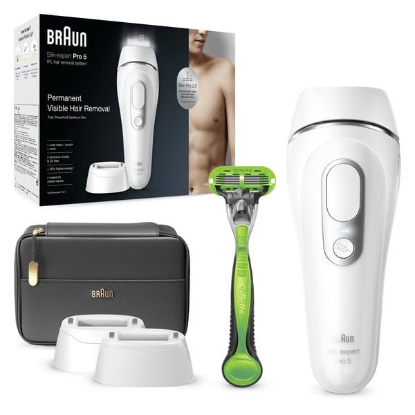 Braun Silk-expert Pro 5 PL5145 IPL-karvanpoistolaite, hopea/valkoinen
