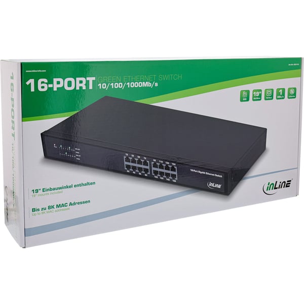 InLine Gigabit Network Switch 16-porter, 1GBit/s, 19\ 1U, vifteløs ( 32311O )"