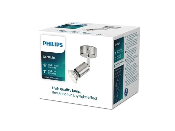 Philips myLiving Limbali-spotlys til tak/vegg, Spotlight på skinne, GU10, 1 ampuller, LED, 230 V, Kromfarget