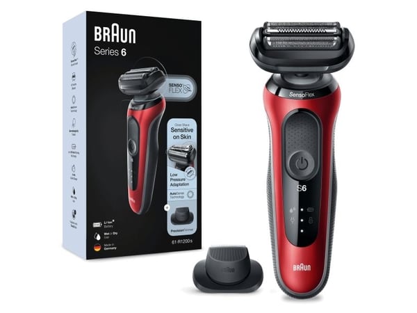 Braun Series 6 61-R1200s parranajokone märkä-/kuivakäyttö 50 min, musta/punainen