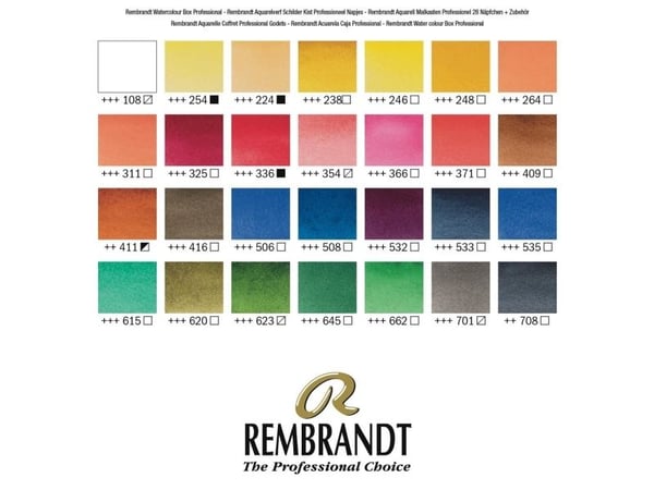 Rembrandt akvarell i trekasse Professional | 28 pans + tilbehør
