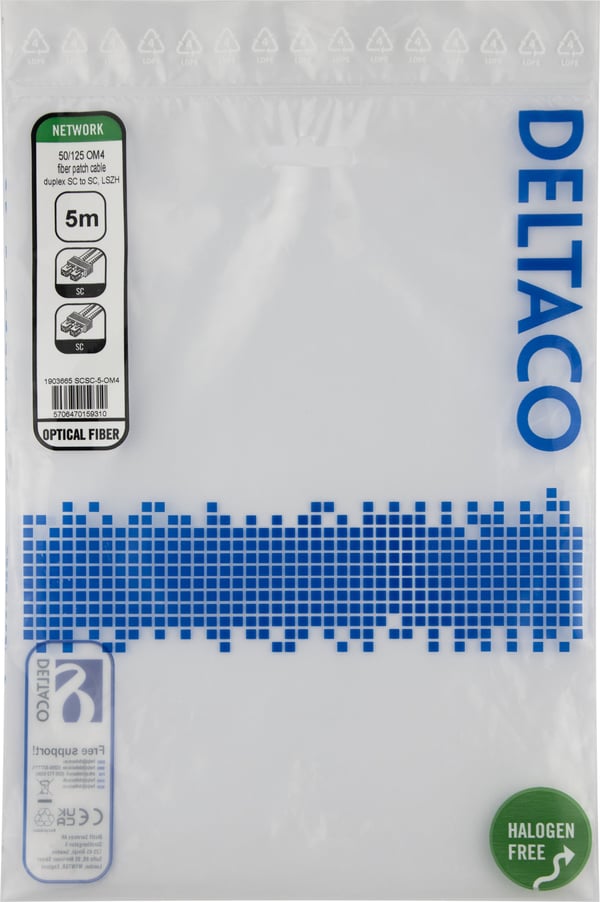 DELTACO - Nettverkskabel - SC/UPC-multimodus (hann) til SC/UPC-multimodus (hann) - 5 m - 5 m - fiberoptisk - dupleks - OM4 - halogenfri - rosa