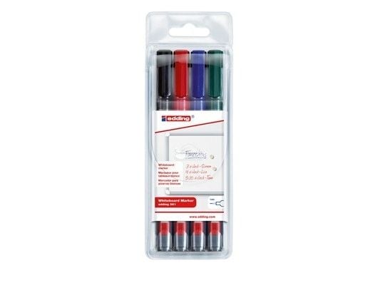 edding 361 board - Markering - för kort - svart, röd, blå, grön - pigmentbläck - 1 mm (paket om 4)
