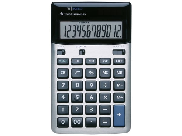 Texas Instruments TI-5018 SV, Työpöytä, Perus, 12 lukua, 1 linjat, Musta, Hopea