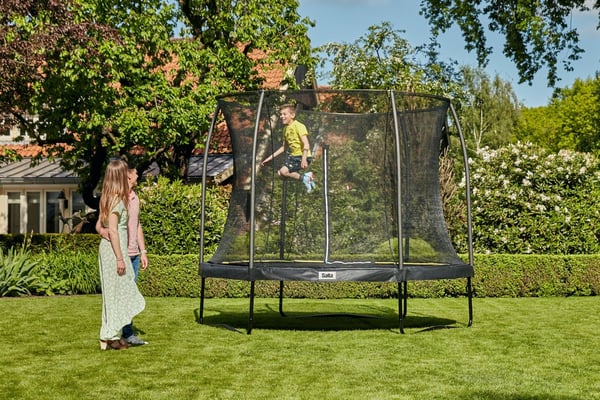 Salta Comfort, Trampoline over bakken, Rund, 120 kg, 5 år, Safety net, Sort