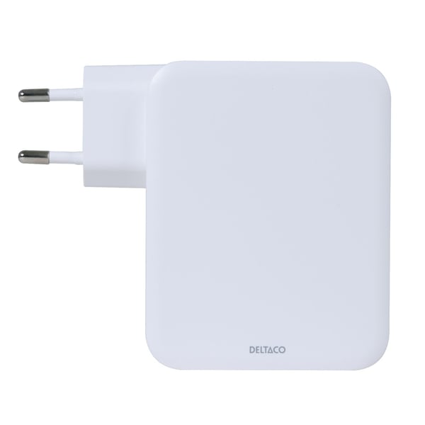 DELTACO USBC-GAN04 - Strømadapter - GaN-teknologi - 130 watt - PD - 4 utgangskontakter (USB-C, USB) - hvit