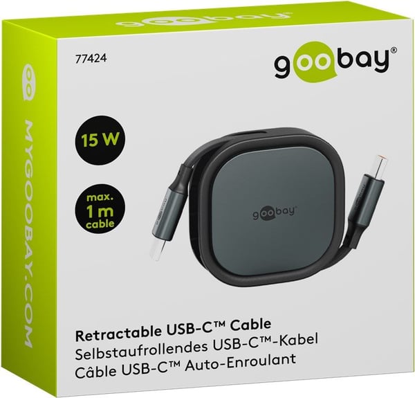 Goobay 77424 USB-C til USB-C-kabel 1 m 0,48 Gbit/s uttrekkbar, svart-sølv