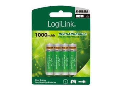 LogiLink LR03RB4, Oppladbart batteri, AAA, Nikkelmetallhydrid (NiMH), 1,2 V, 4 stykker, 1000 mAh
