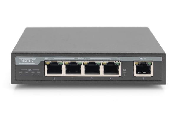 DIGITUS - Switch - 4 x 10/100/1000 (4PPoE) + 1 x 10/100/1000 (PoE+ inngang) - stasjonær - 4PPoE / PoE+ / PoE (60 W)