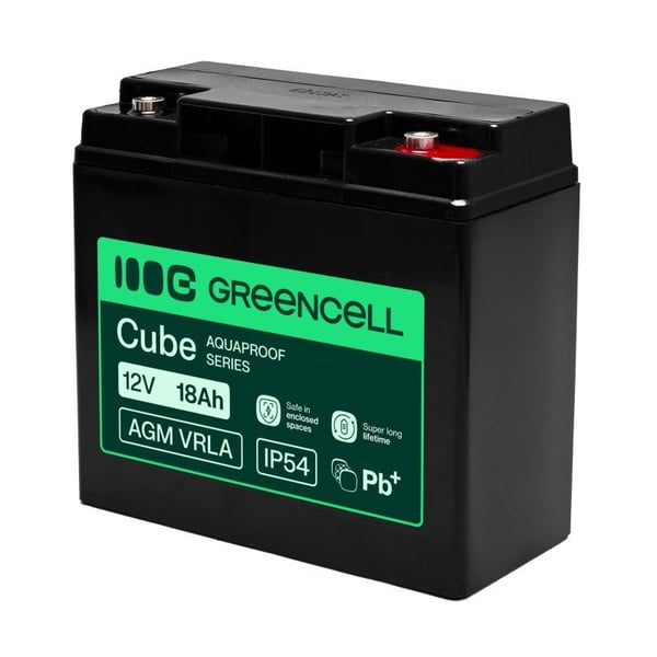 Green Cell AGM12V18AH-H, Sealed Lead Acid (VRLA), 12 V, 18 ah, 1 kpl, 5 vuosi/vuosia, musta