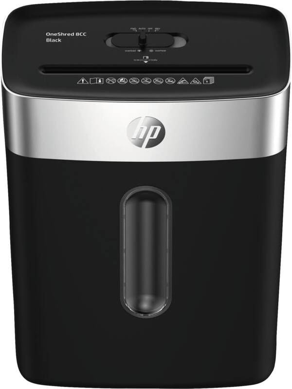 HP OneShred 8CC, Partikkelkutt-makulering, 22 cm, 5 mm, 25 l, 68 dB, Knapper