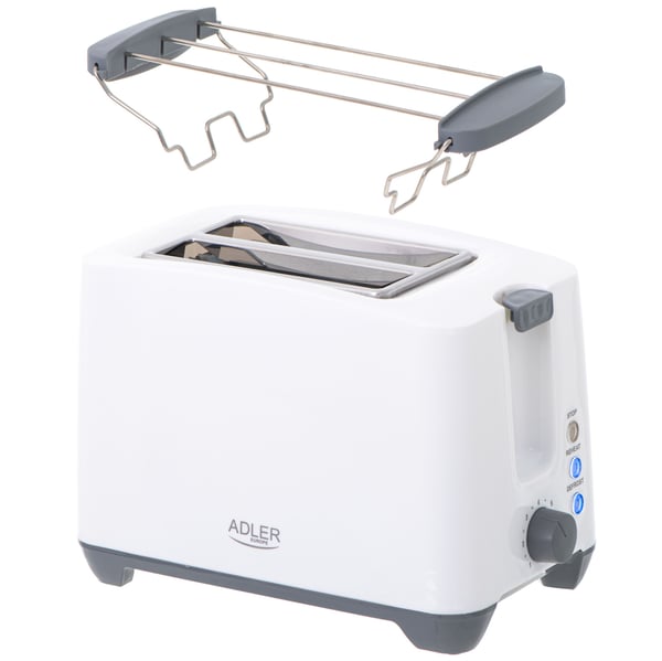 Adler AD 3216 brødrister 750 W 2 skiver, grå/hvit