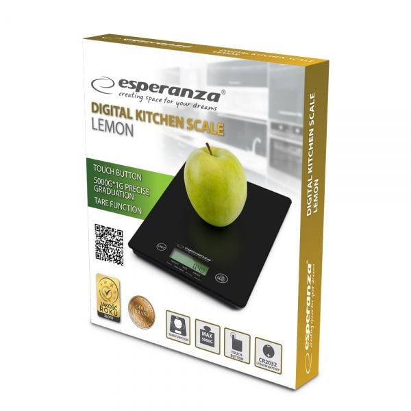 Esperanza EKS002K, Sähkökeittiövaaka, 5 kg, 1 g, musta, Pöytämalli, Suorakulmio