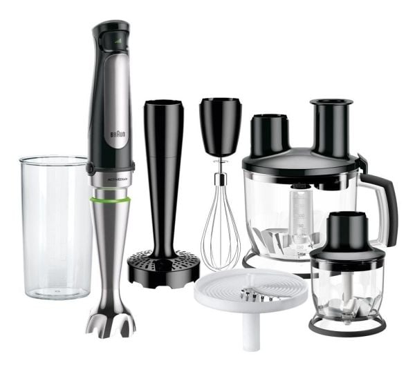 Braun MQ 7087X, Upotettava sekoitin, 1,2 L, Syke-toiminto, 1,2 m, 1000 W, Musta, Ruostumaton teräs