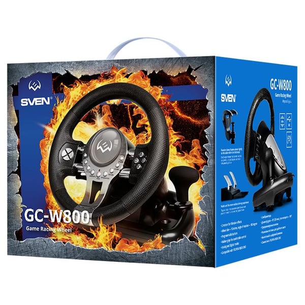 SVEN GC-W800, Ratt + pedaler, PC, PlayStation 4, Playstation 3, Xbox One, Tilbakeknapp, D-pute, Alternativer-knapp, Del-knapp, Startknapp, 180°, Ko...