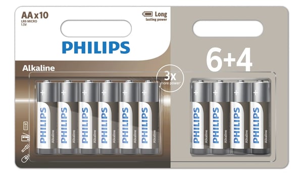PHILIPS batteri tech alkaline AA 6+4-pak - 2109961