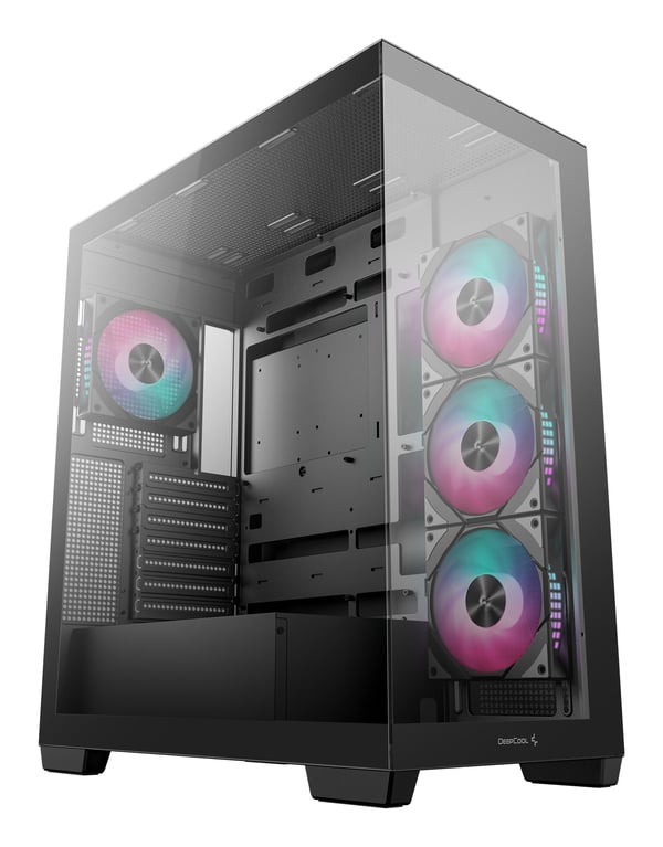 DeepCool CG580 4F - Tower - ATX - genomskinlig sidopanel (härdat glas) - ingen strömförsörjning (ATX / PS/2) - svart - USB/ljud