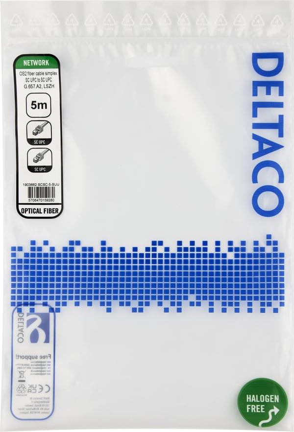 Deltaco SCSC-5-SUU fiberkabel OS2 SC-SC UPC/UPC simplex 5,0 m