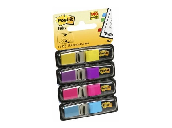 Post-it® Index små flaggor, 4 assorterade färger, 4 block och 35 ark