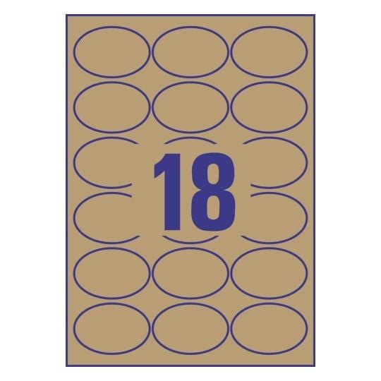 Avery L7103-25, Brun, Oval, Permanent, 63.5 x 42.3 mm, A4, Papir