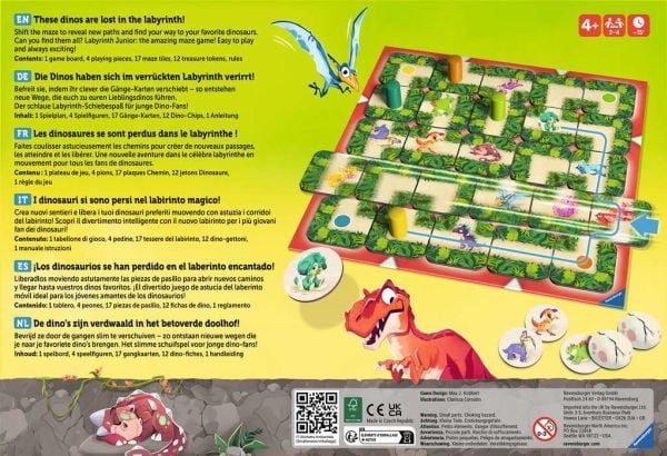 Ravensburger Dino Junior Labyrinth, Lautapeli, Perhepeli, Perhepeli, 4 vuotta, 15 min, Perhepeli