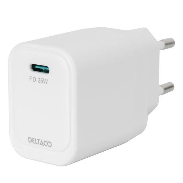 DELTACO Wall Charger - Strømadapter - 25 watt - PD/PPS (24 pin USB-C) - hvit