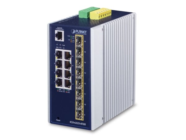 PLANET IGS-6325-8T8S - Switch - L3 - Styrt - 8 x 10/100/1000 + 8 x 1/2.5G SFP - DIN-skinnemonterbar, veggmonterbar - AC 24 V / DC 12 - 48 V