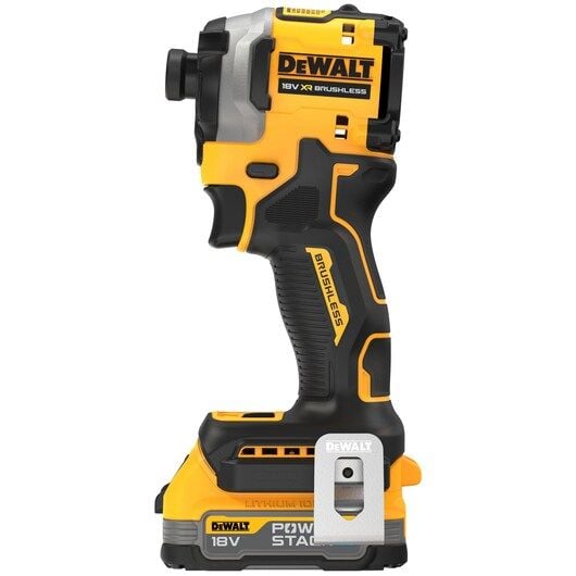 DeWALT DCF850E2T-QW, Iskuruuvain, Pistoolikahva, Pikaistukka, Musta, Keltainen, Harjaton, Ripustinkoukku
