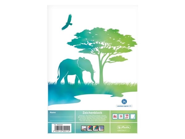 Herlitz GREENline Elefant, Block med konstnärspapper, 100 g/m ^, 20 ark