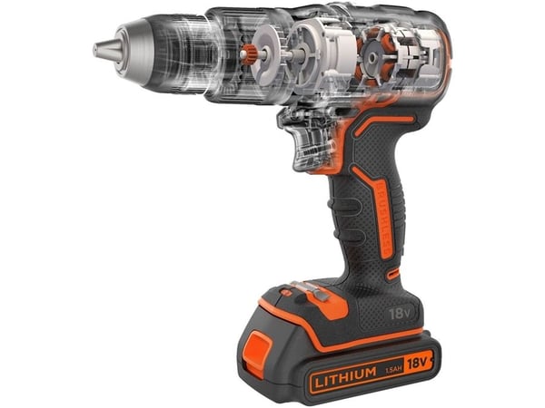 BLACK+DECKER BL188KB - Hammerbor - trådløs - 2 hastigheter - one-piece - 52 N·m - 2 batterier - 18 V