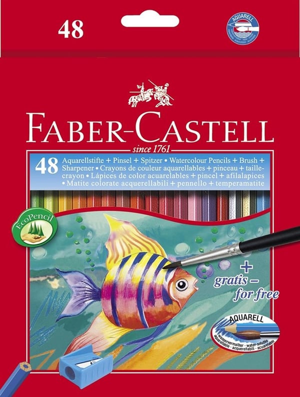 Faber-Castell - Børste- og fargeblyantsett - akvarell - 3 mm (en pakke 48)