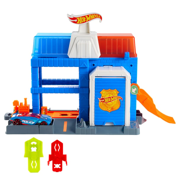 Hot Wheels City Downtown Police Station JHL74 lekesett, 1:64 politibil