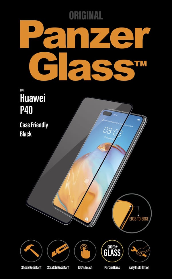 PanzerGlass Original - Skjermbeskyttelse for mobiltelefon - glass - rammefarge svart - for Huawei P40