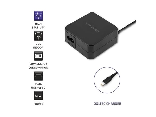 Qoltec 65W strømadapter | 5-20,3V | 2-3,25A | USB type C | XP