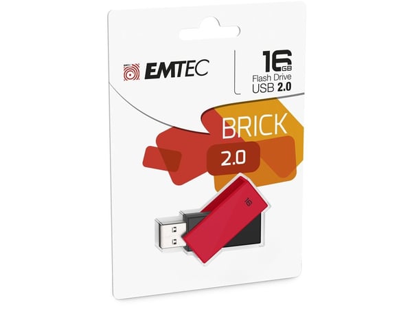 EMTEC C350 Brick 2.0 - USB-flashstasjon - 16 GB - USB 2.0 - rød