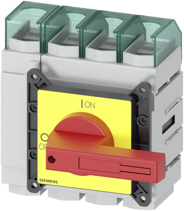Siemens lastbryter, rød, gul, 4-polet, 185 mm², 250 A, 690 V/AC, 3LD24051TL13, 4P, IP65, 169 mm, 220 mm, 305 mm, 200 mm