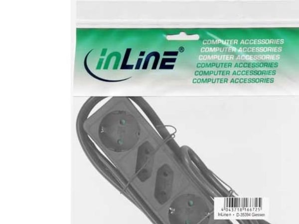 InLine 16445S, 5 m, Kulmikas, 1,5 mm², Musta, Muovi, 2 AC-pistorasia(a)