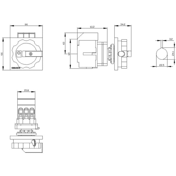 Lastfrånskiljare svart 3-polig 16 mm² 63 A 690 V/AC Siemens 3LD34540TK51