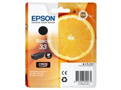 Epson Oranges Singlepack Black 33 Claria Premium Ink, Perusvärintuotto, Musta, Väriainepohjainen muste, 6,4 ml, 1 kpl, 250 sivua