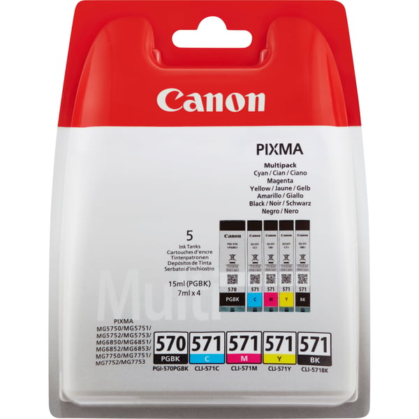 Canon PGI-570/CLI-571 PGBK/BK/C/M/Y Multi Pack - 5-pack - svartfärgad, svart, gul, cyan, magenta - original - box - bläcktank - för PIXMA TS5051, T...