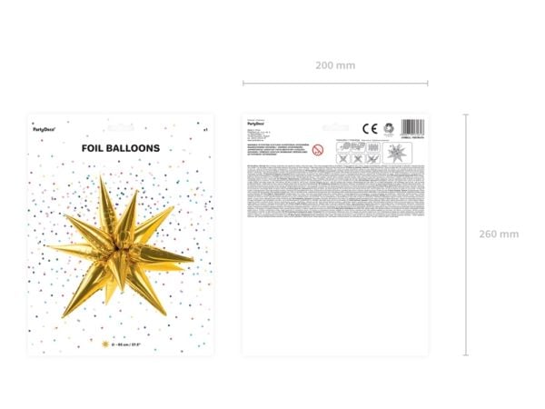 PartyDeco Star 3D, Lekeballong, Gull, Star, Ikke for barn under 36 måneder, 950 mm, 50 stykker