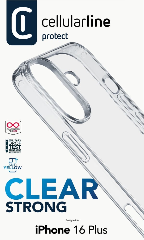 Cellularline 8018080482885, Etui, Apple, iPhone 16 Plus, 17 cm (6.7"), Gjennomsiktig