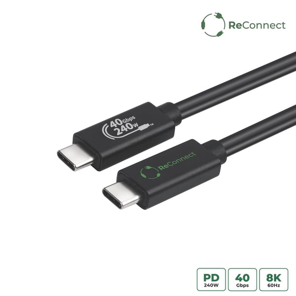 MicroConnect ReConnect - USB-kabel - USB-C (hane) till USB-C (hane) - USB4 Gen3x2 - 1.2 m - USB-strömförsörjning (100W), 5K60Hz stöd, upp till 40 G...