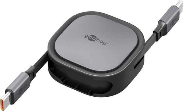 Goobay 77424 USB-C til USB-C-kabel 1 m 0,48 Gbit/s uttrekkbar, svart-sølv